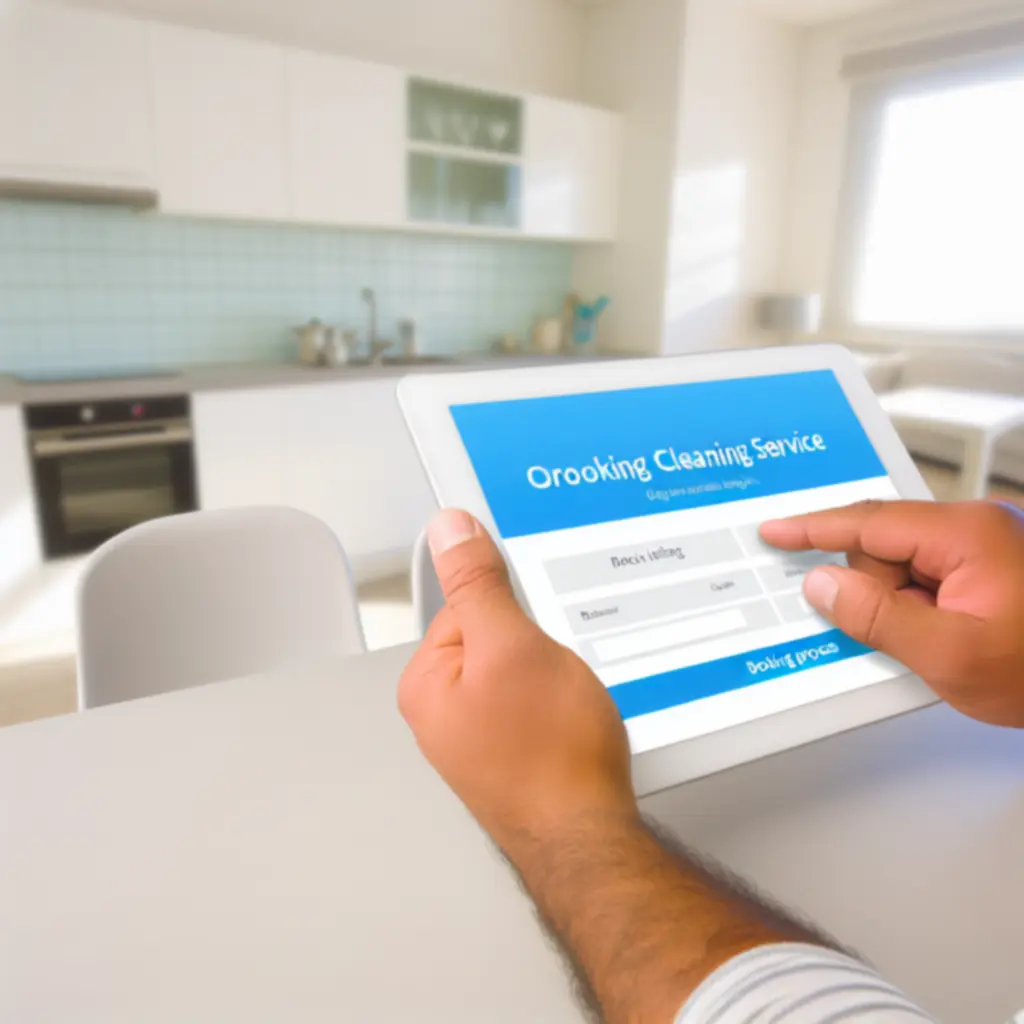 Smartphone met online boekingsapp voor schoonmaakdiensten