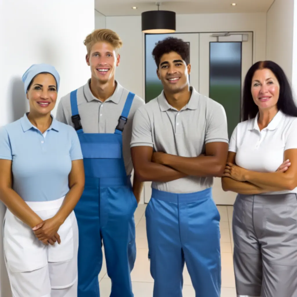 Groepsportret van het professionele schoonmaakteam van Was Service Pro