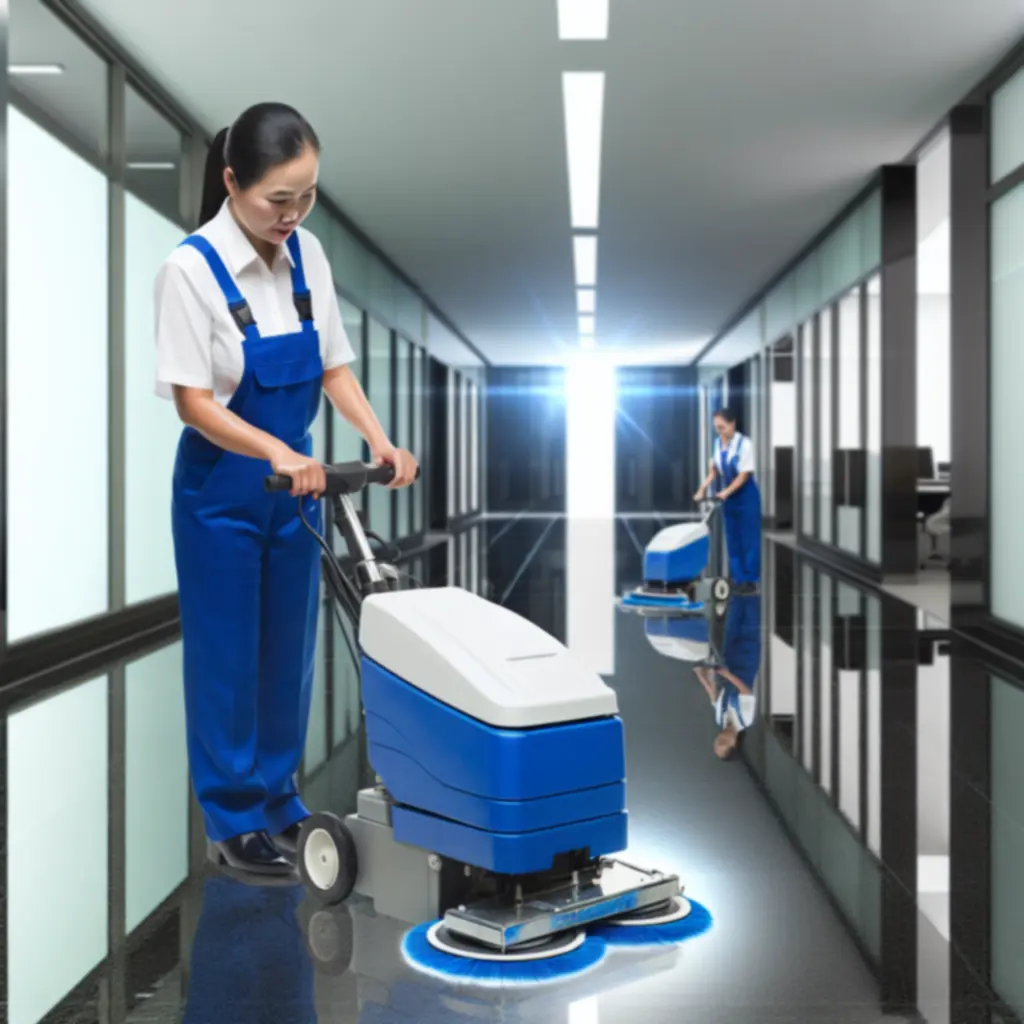 Schrobzuigmachine in actie op een harde vloer