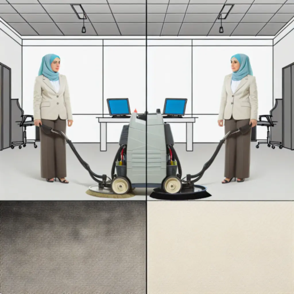 Tapijtreiniger in gebruik op een vloerkleed