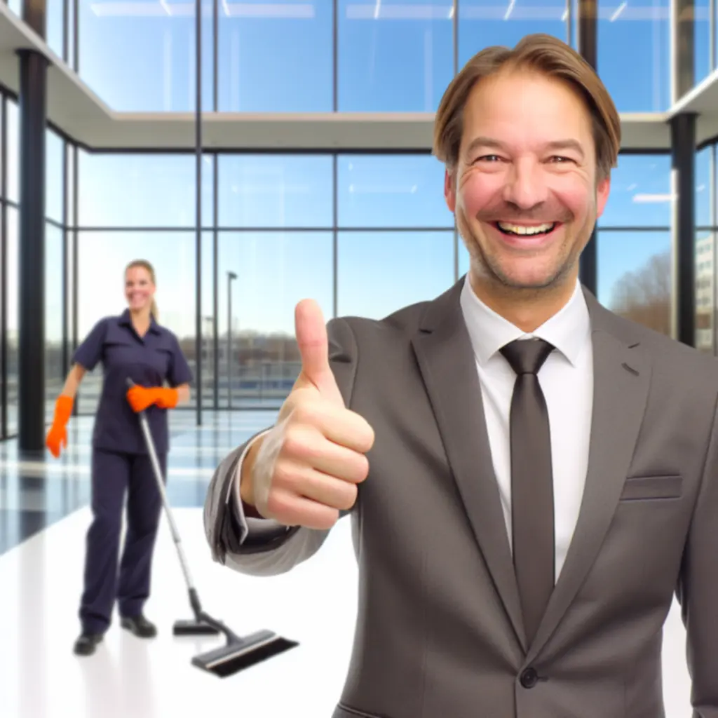 Tevreden kantoorklant na schoonmaak door Was Service Pro